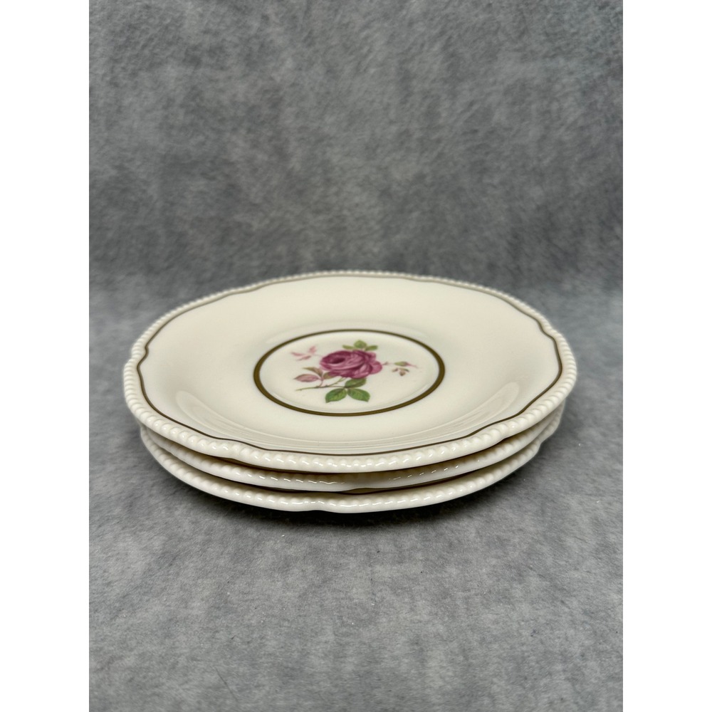 VTG Castleton China Dolly Madison Saucer Set 3 White Pink Rose Gold Trim 6 in - Picture 6 of 6